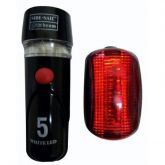 Kit Luz Para Bike Com Farol 5 Leds E Luz Traseira Vermelha